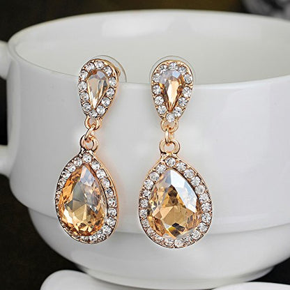 Elegant Rhinestone Statement Earrings Sparkly Cluster Crystal Drop Dangle Earrings Teardrop Chandelier Earrings Wedding Bridal Prom Earrings for Women - color: B1:Champagne