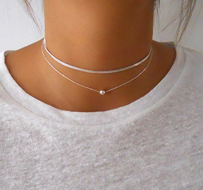 Annika Bella Silver Ball Choker Necklace for Women, Waterproof Dainty Adjustable Choker, Durable Bright Silver Necklace