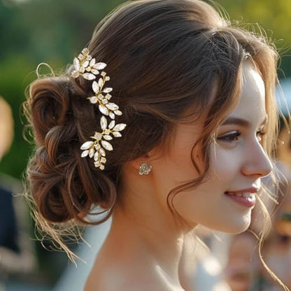 JAKAWIN Rhinestone Wedding Hair Pins Silver Bridal Crystal Hair Jewelry Accessories for Women HP130 (Gold) - color: 2 Gold