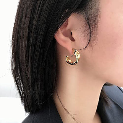 Clip On Hoop Earrings for Women Not Pierced Gold Silver Large Chnky Square Twisted Comfortable Coil Hoop Clip On Earrings - color: Triple Hoop