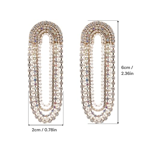Fringe Dangling Tassel Earrings for Women, Handcrafted Chandelier Long Bohemian Beaded Cubic Zirconia Crystal Imitation Pearls Inlay Statement Boho Chain Hook Earrings for Wedding Party - color: Colorful Clear crystal