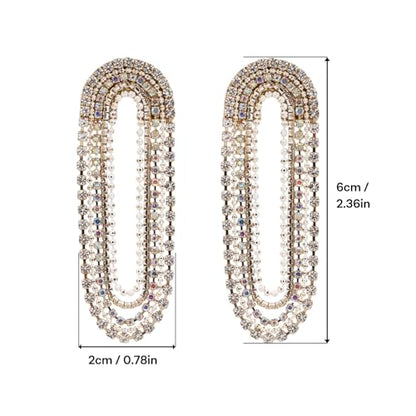 Fringe Dangling Tassel Earrings for Women, Handcrafted Chandelier Long Bohemian Beaded Cubic Zirconia Crystal Imitation Pearls Inlay Statement Boho Chain Hook Earrings for Wedding Party - color: Colorful Clear crystal