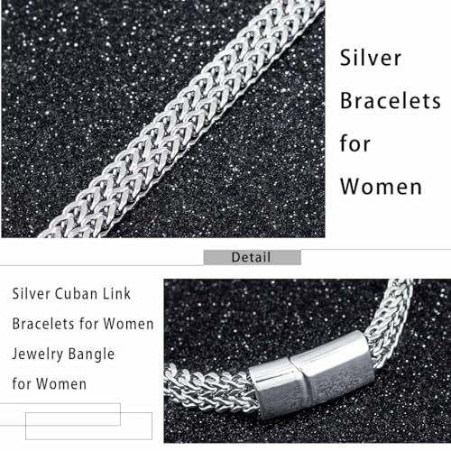 Gold Bracelets Cuban Link Bracelet Gold Jewelry Bangle for Women - color: Silver