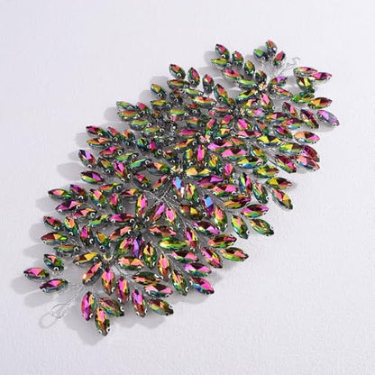 Bridal Rhinestone Hair Comb Large Rhienstone Wedding Headpiece Handmade Crystal Hair Comb for Bride Wedding Hair Accessories for Women (multi) - color: multi