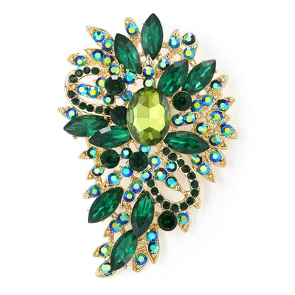 EVER FAITH Women's Austrian Crystal Wedding Flower Leaf Bouquet Brooch - color: Emerald Color