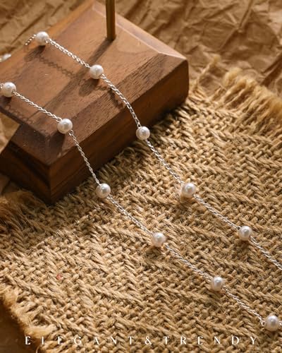 FUNEIA Dainty Pearl Necklace for Women 14K Gold Plated Faux Pearl Choker Necklaces Trendy White Silver Small Pearl Necklace Strand Wedding Prom Bridal Pearls Jewelry 14/16/18/20 Inches - color: 4mm-silver