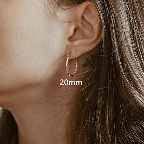 18K Gold Plated Hoop Earrings - 925 Sterling Silver Hoop Earrings Womens Hypoallergenic Hoops | Square Tube Hoop Earrings for Women 15mm/20mm/30mm/40mm - color: Rose Gold 20mm