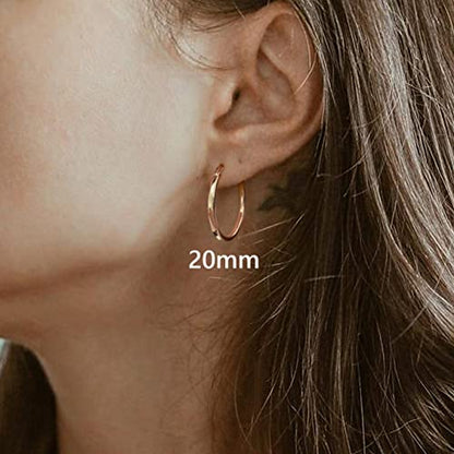 18K Gold Plated Hoop Earrings - 925 Sterling Silver Hoop Earrings Womens Hypoallergenic Hoops | Square Tube Hoop Earrings for Women 15mm/20mm/30mm/40mm - color: Rose Gold 20mm