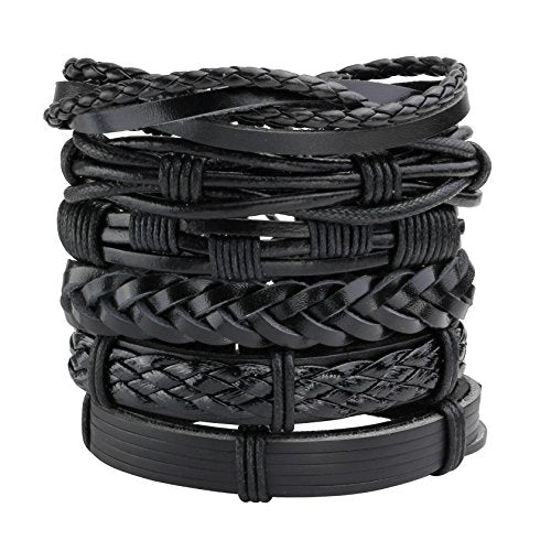 6-12PCS Braided Faux Leather Bracelet Punk Cuff Wrap Bracelets for Men Women Adjustable - color: G:8pcs