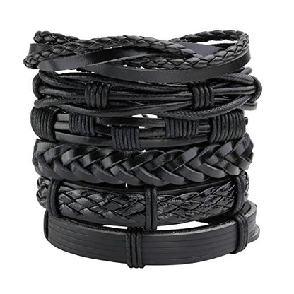 6-12PCS Braided Faux Leather Bracelet Punk Cuff Wrap Bracelets for Men Women Adjustable - color: G:8pcs