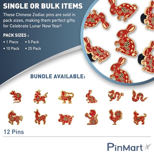 PinMart Chinese Zodiac Enamel Lapel Pin - color: Zodiac All Signs Gold Plated, size: 12pc Gift Set
