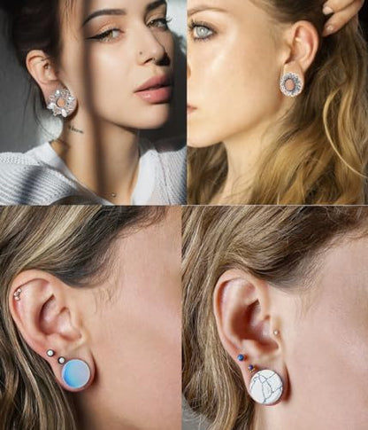 TIANCI FBYJS 8 Pairs Stainless steel Ear Tunnels Earrings Silicone Gauges Plugs For Ear Brass Hollow Plugs and Tunnels Glass Piercings Stretcher Kit 2g 00g 5/8 - color: 10mm=00g