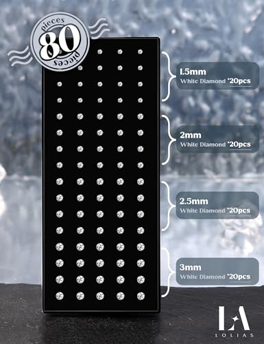 LOLIAS 80-160Pcs Surgical Steel Nose Rings Studs for Women Hypoallergenic | Straight or L Shaped Small Nose Studs Pin,Hypoallergenic 20G 22G Tiny Bone Nose Piercing Jewelry, 1.5/2/2.5/3 mm CZ Mix - color: 80Pcs 22G Straight（white）