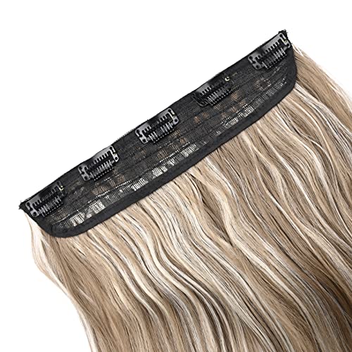 REECHO Clip in hair extensions, 20" Curly Wavy Synthetic HE008 Hairpieces for Women - Ash Brown with Platium Highlights - color: Ash Brown with Platium Highlights, size: 20 Inch (Pack of 1)