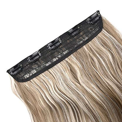 REECHO Clip in hair extensions, 20" Curly Wavy Synthetic HE008 Hairpieces for Women - Ash Brown with Platium Highlights - color: Ash Brown with Platium Highlights, size: 20 Inch (Pack of 1)