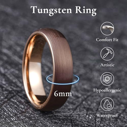 King Will Wedding Band for Men Women, 2/4/6/7/8mm Domed Matte Brushed Tungsten Carbide Rings, Solid/Dual Color Engagement Rings, Comfort Fit - color: Brown-6mm