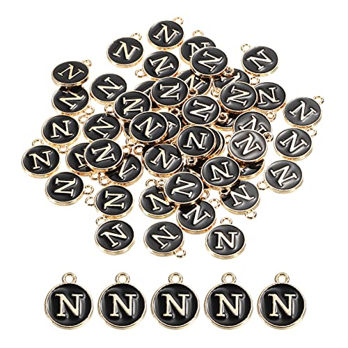 MECCANIXITY Alphabet Letter Charm Double Sided Alphabet Pendant, for Earring Jewelry Making - style: N