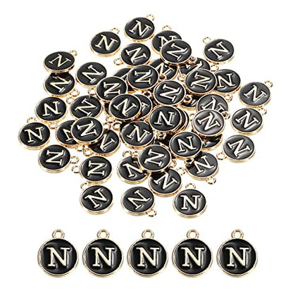 MECCANIXITY Alphabet Letter Charm Double Sided Alphabet Pendant, for Earring Jewelry Making - style: N