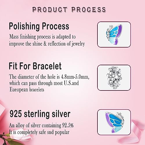LNQOBU 925 Sterling Silver Charms Color-changing Chameleon Dangle Charm Beads Glow in the Dark Charme fits Pandora Bracelets and Necklace Jewelry Gift for Women - style: D-Glow in the dark Blue-Purple Butterfly Charms