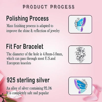 LNQOBU 925 Sterling Silver Charms Color-changing Chameleon Dangle Charm Beads Glow in the Dark Charme fits Pandora Bracelets and Necklace Jewelry Gift for Women - style: D-Glow in the dark Blue-Purple Butterfly Charms