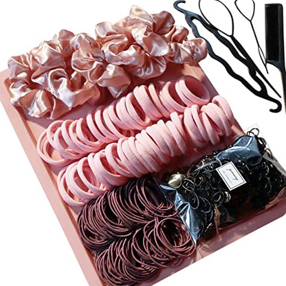 YANRONG 755PCS Hair Accessories for Woman Set Seamless Ponytail Holders Variety Hair Scrunchies Hair Bands Scrunchy Hair Ties For Thick and Curly (Pink) - color: 755PCS（Pink）