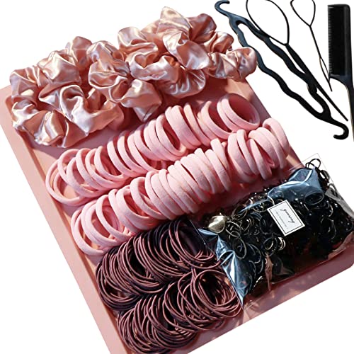 YANRONG 755PCS Hair Accessories for Woman Set Seamless Ponytail Holders Variety Hair Scrunchies Hair Bands Scrunchy Hair Ties For Thick and Curly (Pink) - color: 755PCS（Pink）