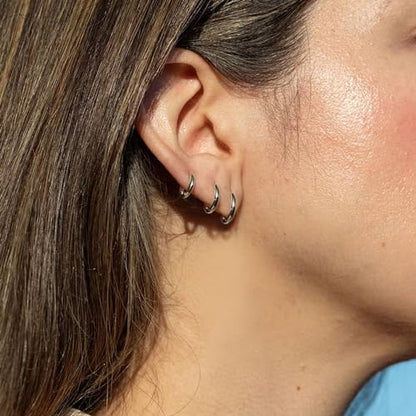 Small Hoop Earrings for Women Men Girls 14k Real Gold Plated Thin Gold Huggie Hoops Set for Cartilage Helix Hypoallergenic Surgical Stainless Steel 6/8/10/12mm - color: Silver, style: Regular-2.0mm