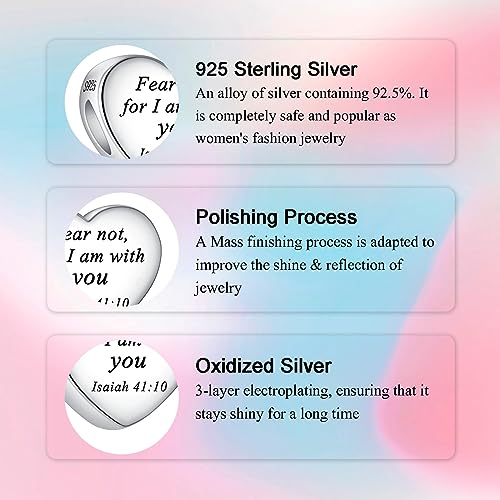Bible Family Mom Wife Love Heart Dangle Charm 925 Sterling Silver Charms fits Bracelets and Necklace Pendant Bead Charms Jewelry Present for Women Family Friends - style: Bible - Fear not, for I am with you charm