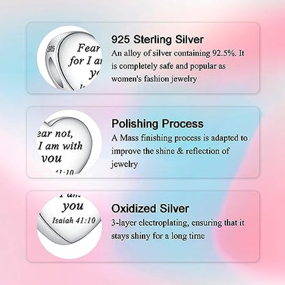 Bible Family Mom Wife Love Heart Dangle Charm 925 Sterling Silver Charms fits Bracelets and Necklace Pendant Bead Charms Jewelry Present for Women Family Friends - style: Bible - Fear not, for I am with you charm