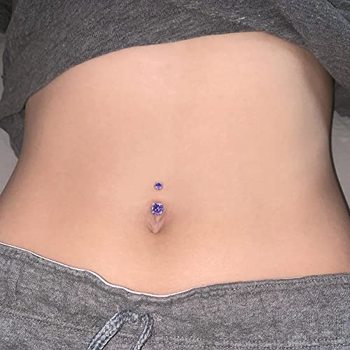 Anicina Belly Button Rings 14G Diamond CZ Belly Rings Surgical Stainless Steel Navel Rings Butterfly Heart Devil Belly Button Piercing Jewelry for Women - color: SetB-silver08
