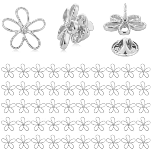 Liliaafar 50 Pcs Daisy Flower Shaped Pins for Mom Women Gifts Metal Hollow Brooches Small Dainty Lapel Pins DIY Accessories for Clothes Dress Hat Scarf Bag Pocket Cardigan Hijab Decor - color: Silver