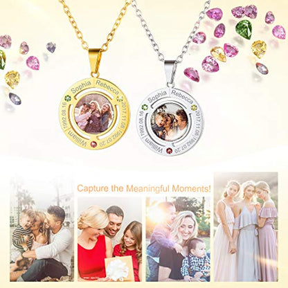 Custom4U Personalized Photo Necklace - Custom Heart/Oval/Round Charm Necklaces with Picture + Chain Adjustable - Stainless Steel/Acrylic Pendant Memorial Jewelry Christmas Gifts for Women - color: K-Gold Color