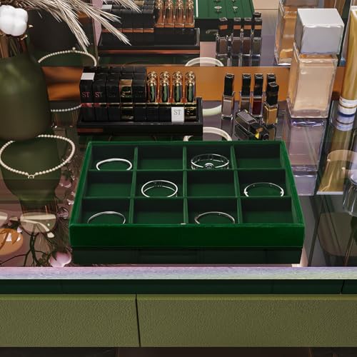 12-Grid Velvet Jewelry Tray for Bracelet & Bangle Storage Green | 12 Compartments, Stackable Design, For Home Dresser & Retail Display, Smooth Lining, Durable Construction - size: 12 Grid