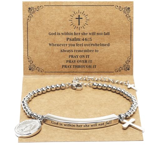 DS Inspirational Bracelet for Women Christian Engraved Bibler Verse Cross Butterfly Daisies Charm Bracelet, Exquisite Stainless Steel Jewelry Daughter Best Friend Bestie - style: God is Within Her She Will Not Fall-Silver