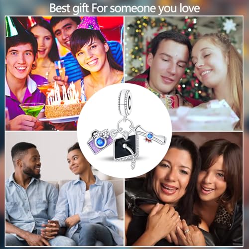 Charm for Bracelets and Necklaces, Heart Animals 925 Sterling Silver Bead Celestial Sun Moon Star Charms Jewelry Gift for Women Girls - color: Graduation Triple Dangle Charms
