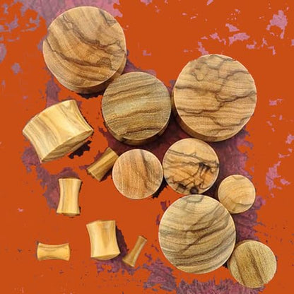 Pair of Olive Wood Saddle Fit Double Flare Ear Lobe Organic Natural Plug 6MM - 25MM E625 - style: 3/4 Inch(19mm)
