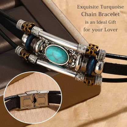 Leather Wrap Bracelets for Women Boho Multi-Layer Turquoise Bracelet Beads Stackable Bangle - color: B-Style