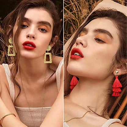 47 Pairs Trendy Boho Teardrop Geometric Acrylic Rattan Statement Dangle Drop Earrings for Christmas - style: B-47 Pairs Colorful Acrylic Earrings
