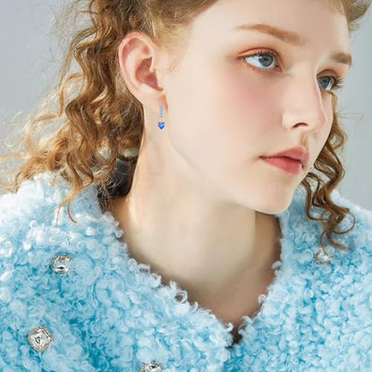Sparkly Crystal Love Heart Dangle Drop Earrings Dainty Rhinestone Tiny Heart Huggie Hoop Earrings For Women - color: Blue