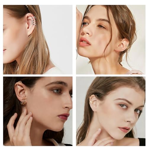 60 Pcs Ear Cuff Earrings for Women Non Piercing Helix Cartilage Silver Gold Plated Clip on Earrings Ear Wrap Earring for Sensitive Ears Women Men Fake Earring Set