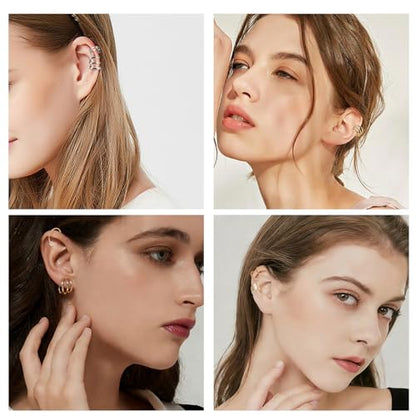60 Pcs Ear Cuff Earrings for Women Non Piercing Helix Cartilage Silver Gold Plated Clip on Earrings Ear Wrap Earring for Sensitive Ears Women Men Fake Earring Set