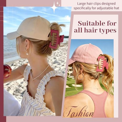 4 Pack Hat Claw Clips for Women, 4.1 Inch Large Hair Clips for Thick Hair | 2-in-1 Cute Hair Claw Clips Strong Hold Jaw Clips for Daily Styling, Baseball Cap & Trucker Hat, Rose Pink (Patent Pending) - color: Rose Pink