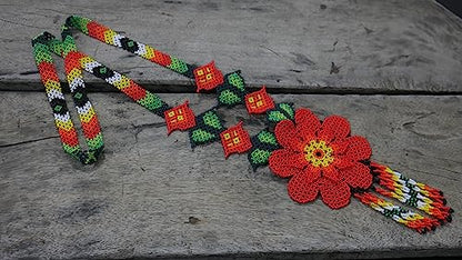 Handmade beaded Native native american style huichol glass seed bead Necklace Collar de cuentas nativas al estilo mexicano de los artesanos regalos para mujeres - color: Red