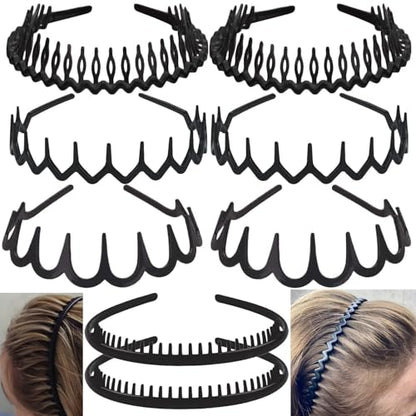 ULTIMUTE 8 PCS Fashion No Slip Effortless Plastic Headbands with Teeth Comb Black Skinny Hair Accessories Bands for Women Men Teen Girls, Matte Black - color: Matte Black
