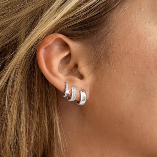 Robaice 925 Sterling Silver Hollow Hoop Earrings for Women, 30/40/50/60mm | Lightweight hollow circle hoops with a clean polished profile, hypoallergenic for everyday wear - size: Set A - 3 Pairs