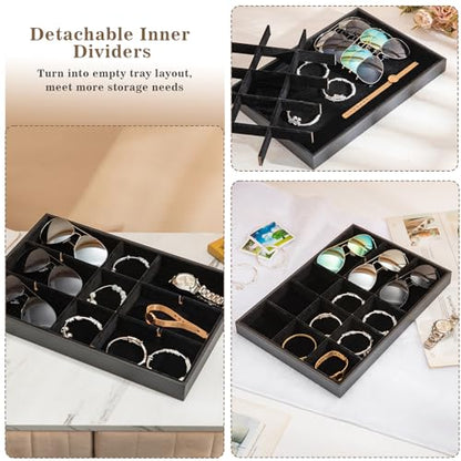 Polmart Stackable 15-Grid Jewelry Organizer/Storage/Display Trays, Black Velvet (2-Pack) - color: Black Velvet
