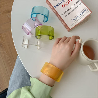 Colorful Acrylic Resin Geometric Simple Open Bracelet Candy Color Chunky Transparent Wide Cuff Bangle for Women Retro Irregular Resin Wristbands Bracelet Statement Jewelry Gift - style: style 2