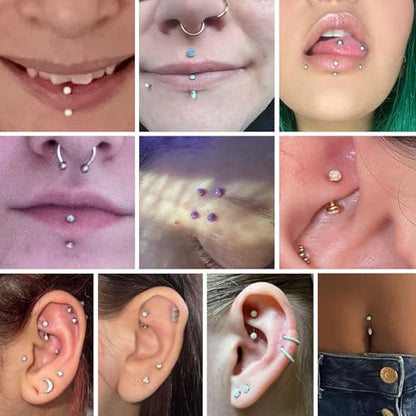 G23 Titanium Eyebrow Piercing Jewelry Eyebrow Rings Curved Barbell 16G Eyebrow Belly Button Ring Navel Rings Rook Daith Earrings Lip Ring Eyebrow Jewelry 6mm-12mm - color: 2PCS,Ball Shape White Opal+Disc Shape White Opal,Gold