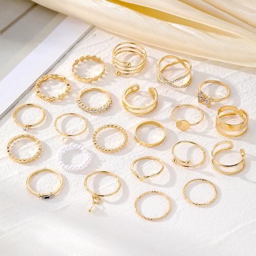 Airvess Gold Knuckle Rings for Women Trendy, Vintage Stackable Rings 14k Gold Plated Rings Sets Dainty Joint Finger Midi Ring Cute Rings Pack Festival Jewelry Gift - style: 22 Pcs