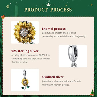 925 Sterling Silver Charms for Bracelet Jewelry Gifts for Women - color: Sunflower-B